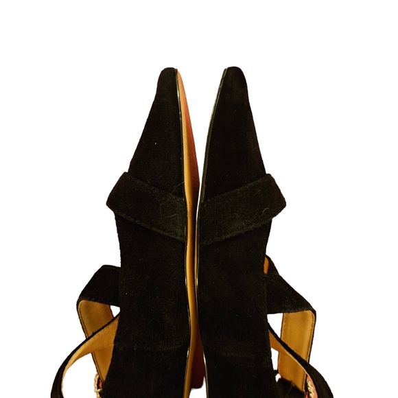 J CREW Black Suede MARINA CRISS CROSS Pearl Rhinestone buckle Dress Flat 9.5 - Picture 3 of 10